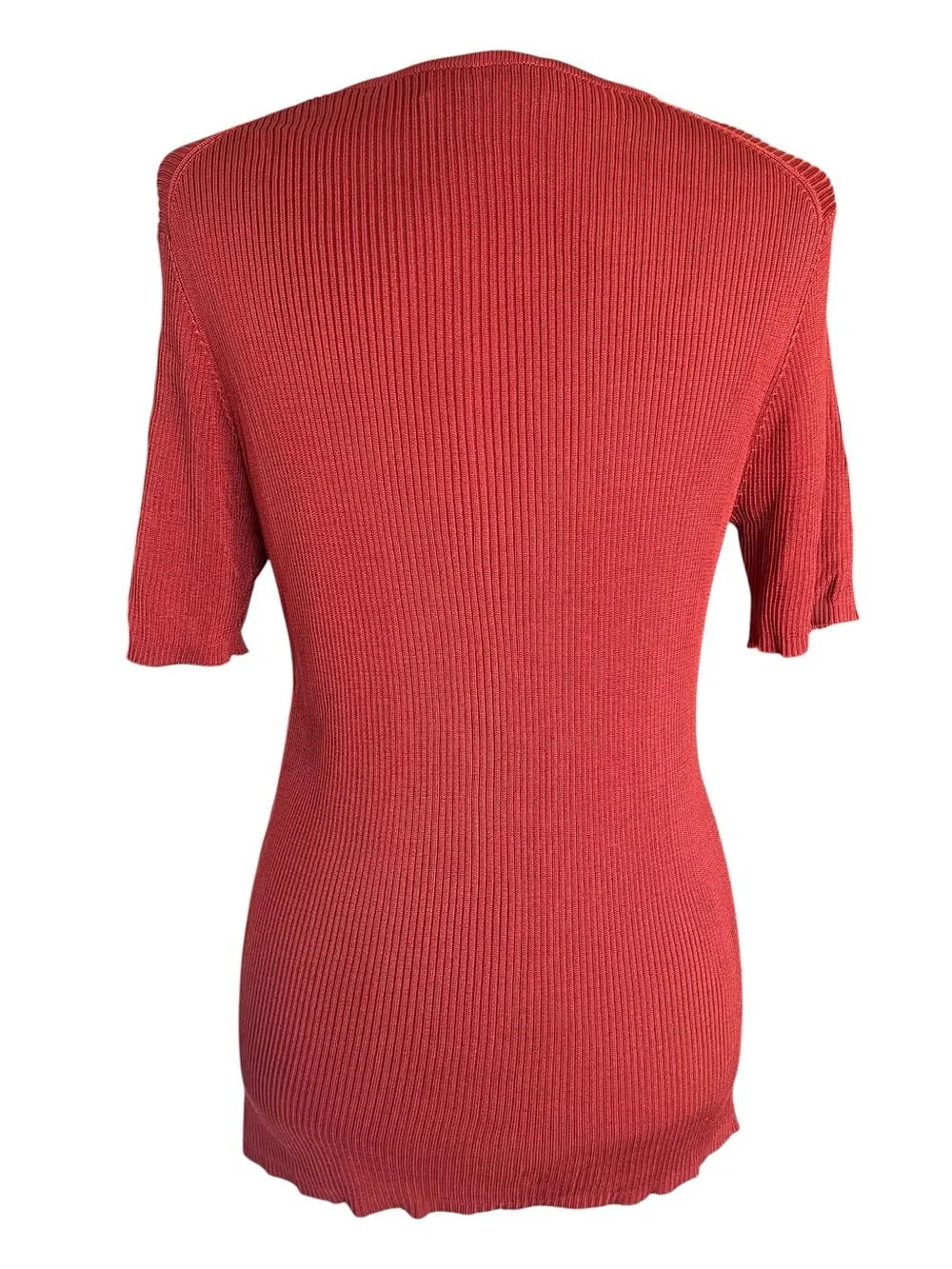 Vintage Katherine Kelly Silk Sweater Top Short Sleeve Ribbed Orange Womens Large